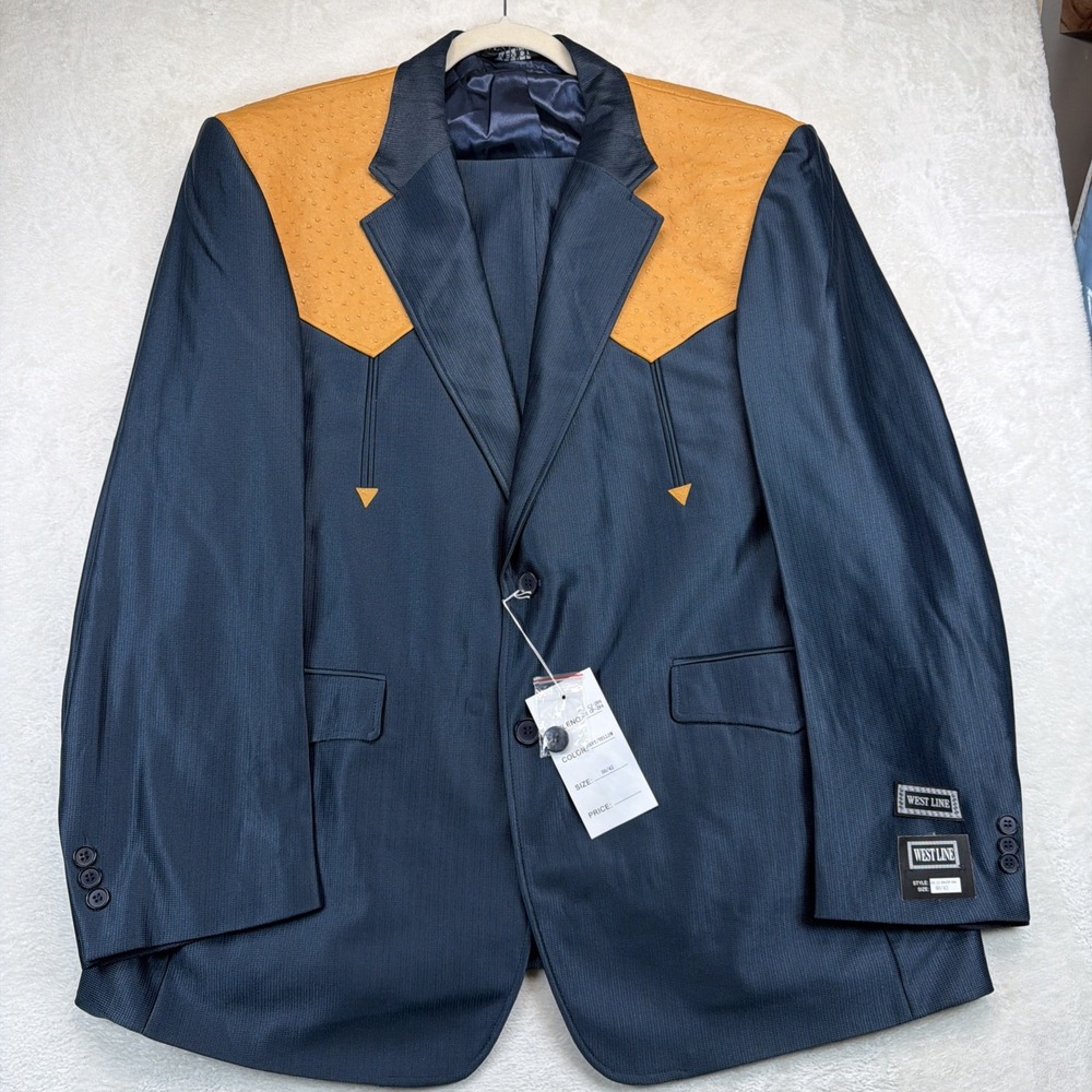 70s Vtg Westline Suit Mens 50/40 Blue Yellow Western Point Yoke Rockabilly